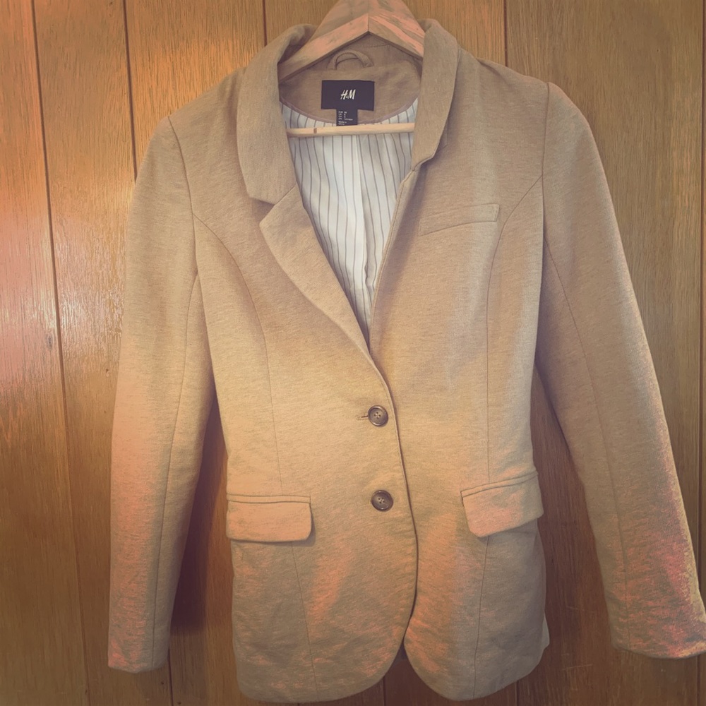 H&M Tan Blazer with Brown elbow patches